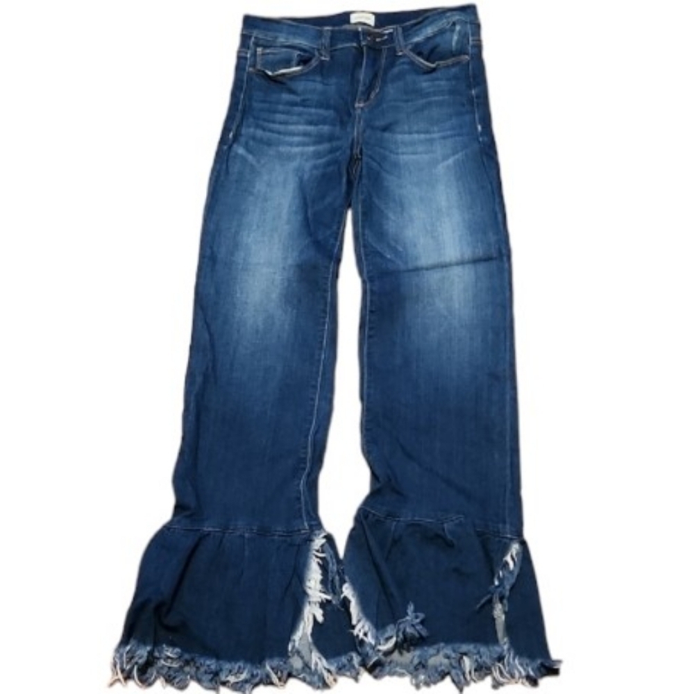 Sneak Peak Jeans Women size Blue 5 mid rise Distressed hem flare leg Bell